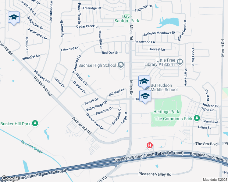 map of restaurants, bars, coffee shops, grocery stores, and more near 3912 Mitchell Court in Sachse