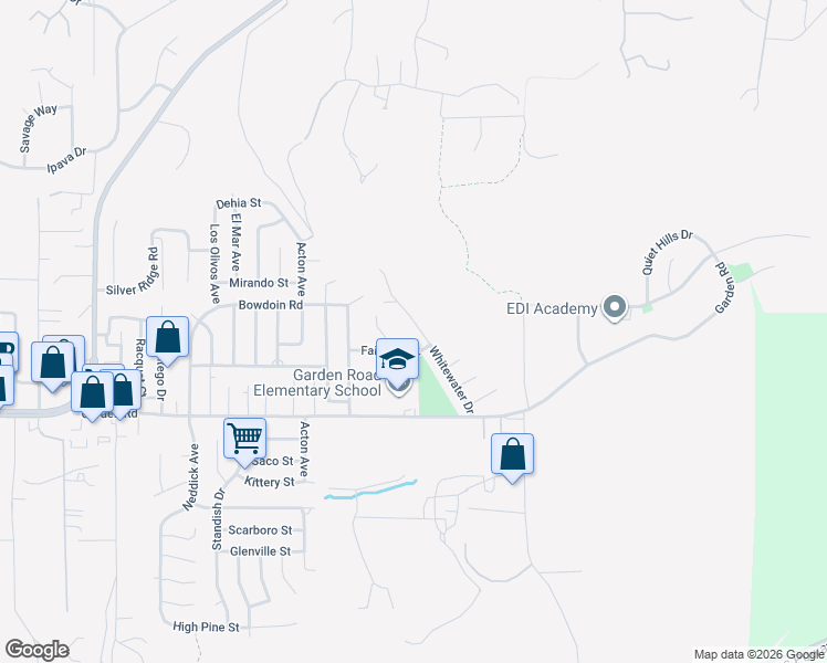 map of restaurants, bars, coffee shops, grocery stores, and more near 13432 Whitewater Drive in Poway