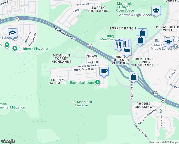 map of restaurants, bars, coffee shops, grocery stores, and more near 7352 Arroyo Grande Road in San Diego