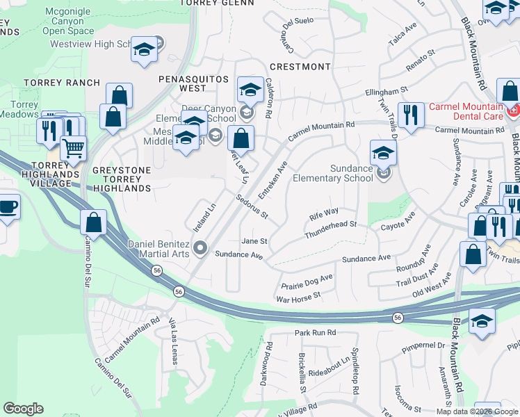 map of restaurants, bars, coffee shops, grocery stores, and more near 8410 Sedorus Street in San Diego