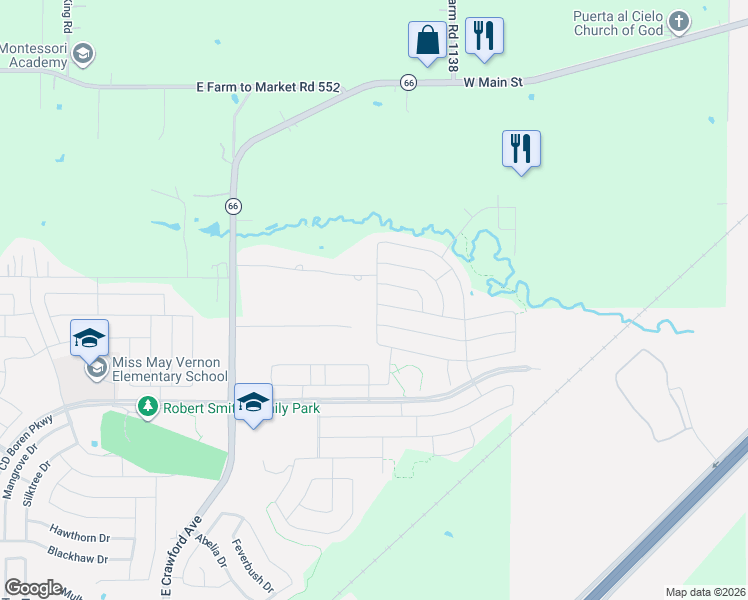 map of restaurants, bars, coffee shops, grocery stores, and more near 3146 Parsons Street in Fate