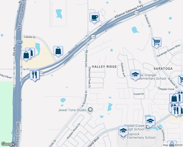 map of restaurants, bars, coffee shops, grocery stores, and more near 3005 Beaver Creek Drive in Fort Worth
