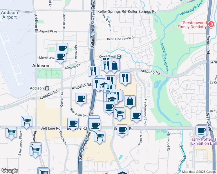 map of restaurants, bars, coffee shops, grocery stores, and more near in Dallas