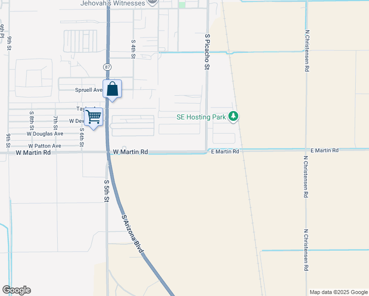map of restaurants, bars, coffee shops, grocery stores, and more near 130 West Martin Road in Coolidge