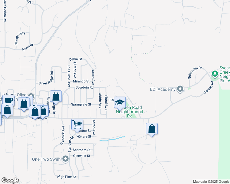 map of restaurants, bars, coffee shops, grocery stores, and more near 13435 Frey Court in Poway