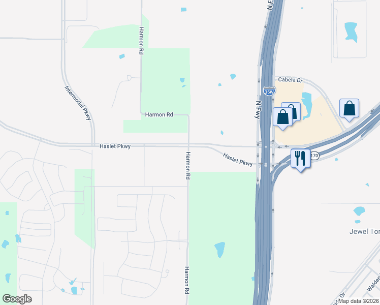 map of restaurants, bars, coffee shops, grocery stores, and more near 801-899 Harmon Road in Haslet
