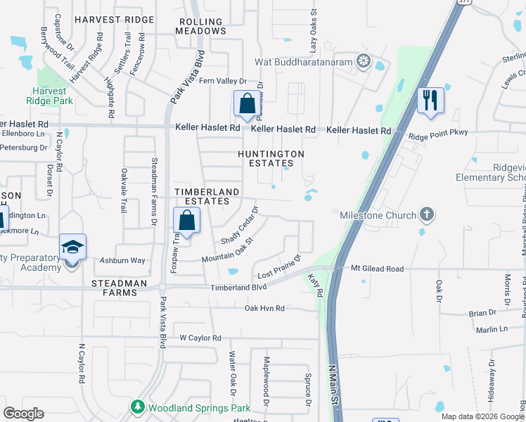 map of restaurants, bars, coffee shops, grocery stores, and more near 4605 Prairie Crossing Drive in Fort Worth