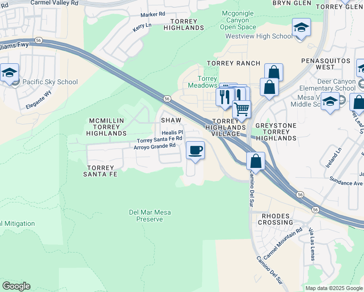 map of restaurants, bars, coffee shops, grocery stores, and more near 7430 Arroyo Grande Road in San Diego