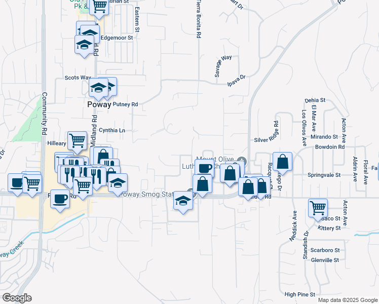 map of restaurants, bars, coffee shops, grocery stores, and more near 13406 Ann O Reno Lane in Poway