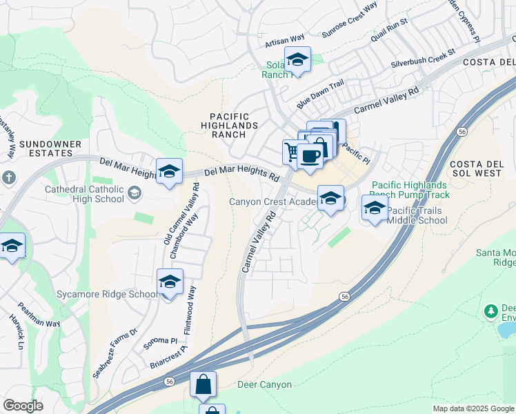map of restaurants, bars, coffee shops, grocery stores, and more near 5620 Shasta Daisy Trail in San Diego