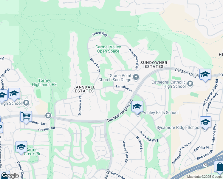 map of restaurants, bars, coffee shops, grocery stores, and more near 13273 Evening Sky Court in San Diego