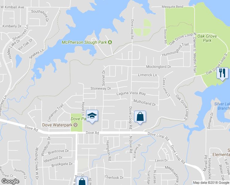 map of restaurants, bars, coffee shops, grocery stores, and more near 1510 Laguna Vista Way in Grapevine