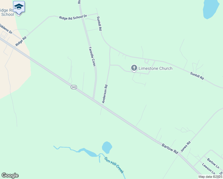 map of restaurants, bars, coffee shops, grocery stores, and more near 152 Anderson Road in Sandersville