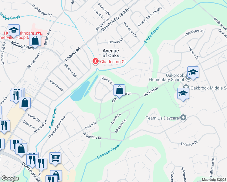 map of restaurants, bars, coffee shops, grocery stores, and more near 9149 Parlor Drive in Ladson
