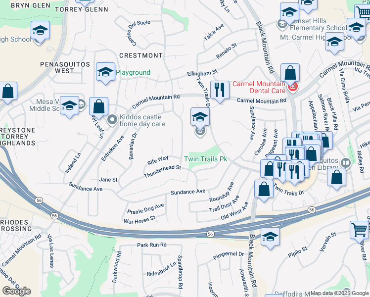 map of restaurants, bars, coffee shops, grocery stores, and more near 13261 Sparren Avenue in San Diego