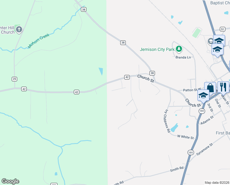 map of restaurants, bars, coffee shops, grocery stores, and more near 100 Pecan Circle in Jemison