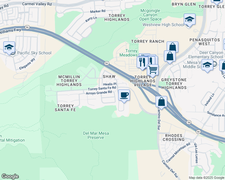 map of restaurants, bars, coffee shops, grocery stores, and more near 7430 Arroyo Grande Road in San Diego