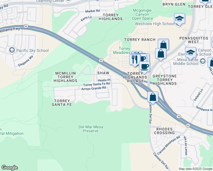 map of restaurants, bars, coffee shops, grocery stores, and more near 7414 Arroyo Grande Road in San Diego