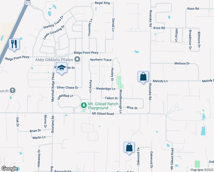 map of restaurants, bars, coffee shops, grocery stores, and more near 805 Weybridge Lane in Keller