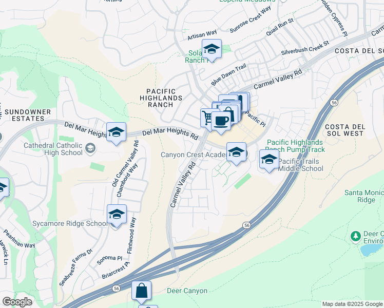 map of restaurants, bars, coffee shops, grocery stores, and more near 5620 Shasta Daisy Trail in San Diego