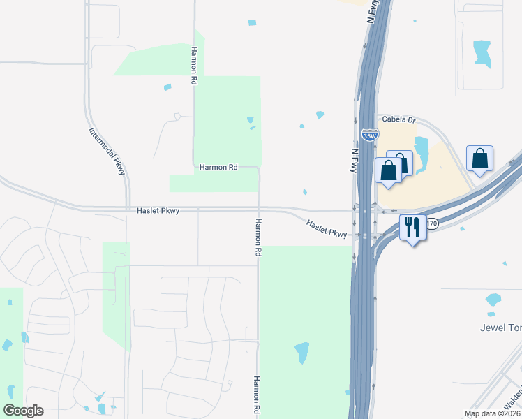 map of restaurants, bars, coffee shops, grocery stores, and more near 801-899 Harmon Road in Haslet