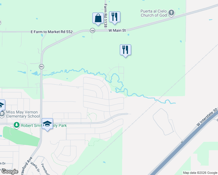 map of restaurants, bars, coffee shops, grocery stores, and more near 3225 Hawkins Drive in Fate