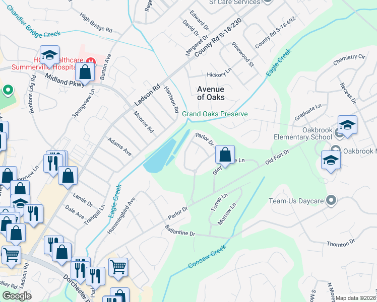 map of restaurants, bars, coffee shops, grocery stores, and more near 9026 Parlor Drive in Ladson