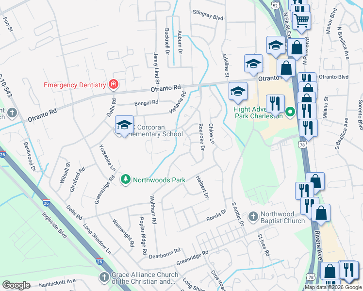 map of restaurants, bars, coffee shops, grocery stores, and more near 8471 Yadkin Circle in North Charleston