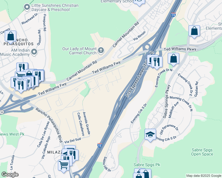 map of restaurants, bars, coffee shops, grocery stores, and more near 10327 Azuaga Street in San Diego