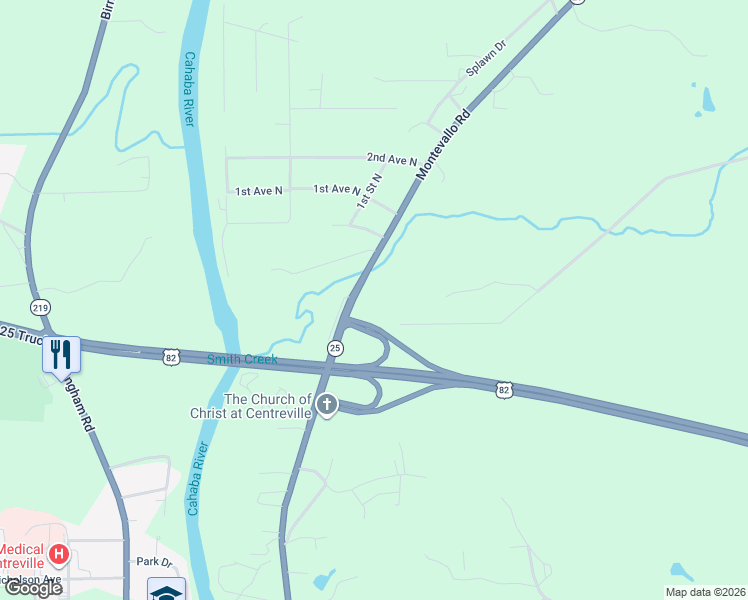 map of restaurants, bars, coffee shops, grocery stores, and more near 2791-2793 Montevallo Road in Centreville