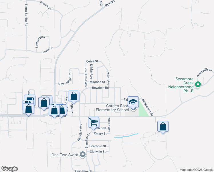 map of restaurants, bars, coffee shops, grocery stores, and more near 13442 Acton Avenue in Poway