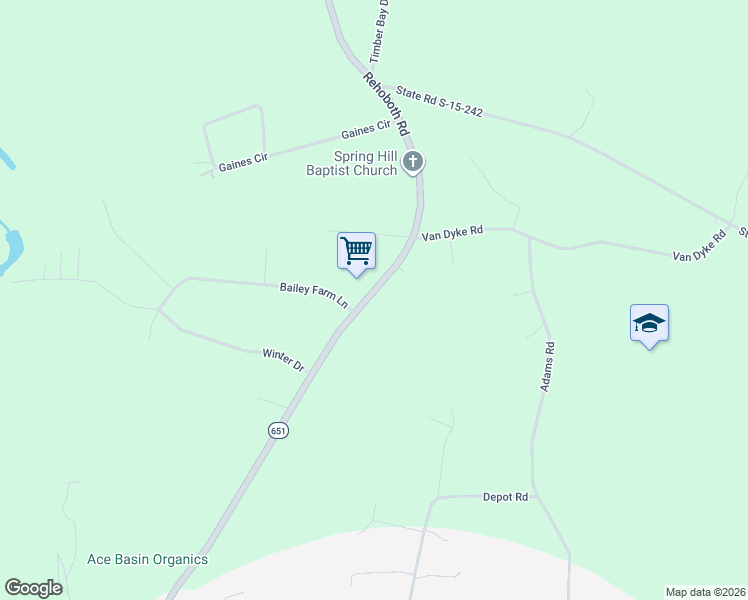 map of restaurants, bars, coffee shops, grocery stores, and more near 1292 Rehoboth Road in Cottageville