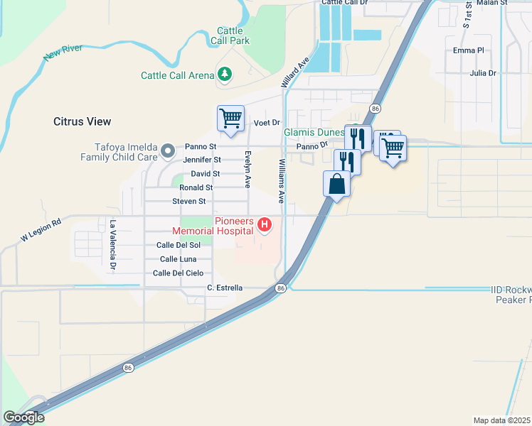 map of restaurants, bars, coffee shops, grocery stores, and more near 207 West Legion Road in Brawley