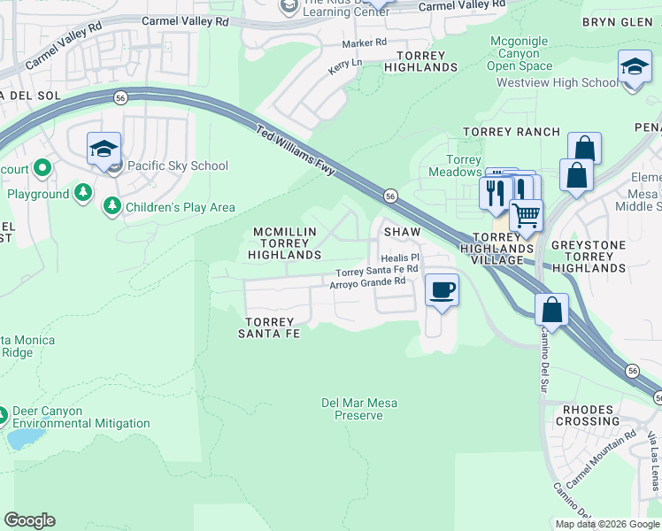map of restaurants, bars, coffee shops, grocery stores, and more near 7208 Arroyo Grande Road in San Diego