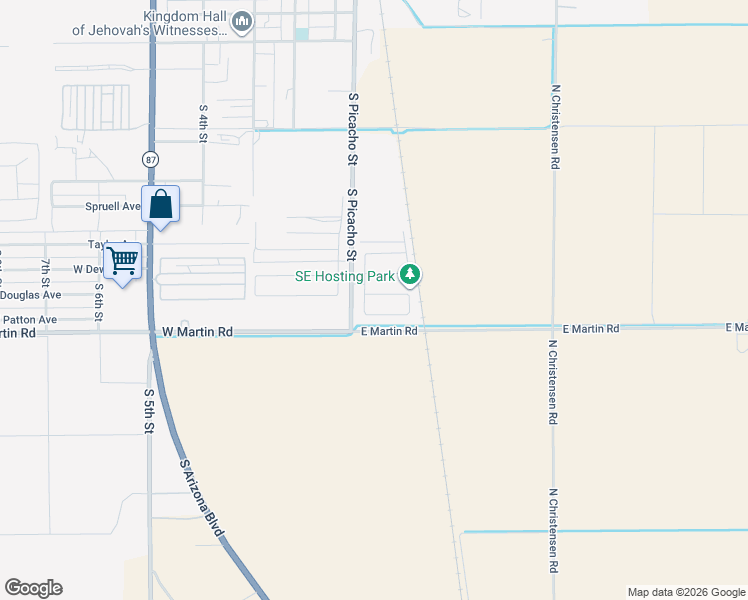 map of restaurants, bars, coffee shops, grocery stores, and more near 141 East Patton Avenue in Coolidge