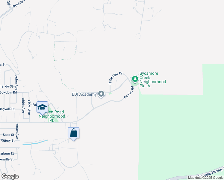 map of restaurants, bars, coffee shops, grocery stores, and more near 13515 Quiet Hills Drive in Poway