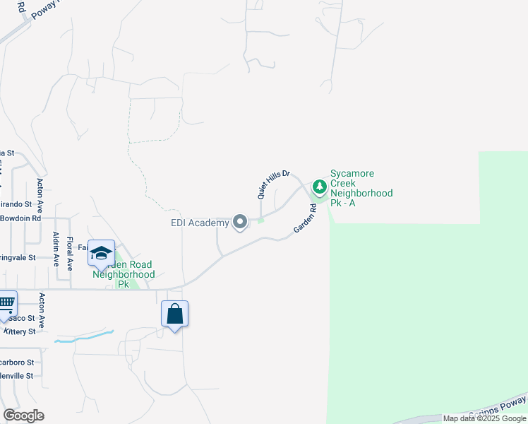 map of restaurants, bars, coffee shops, grocery stores, and more near 13515 Quiet Hills Drive in Poway