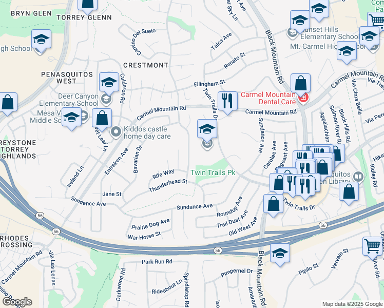 map of restaurants, bars, coffee shops, grocery stores, and more near 13285 Sparren Avenue in San Diego