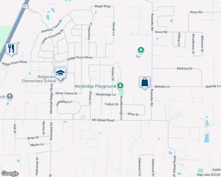 map of restaurants, bars, coffee shops, grocery stores, and more near 805 Weybridge Lane in Keller