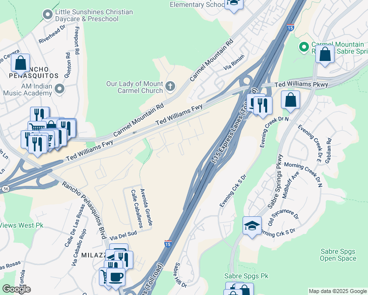 map of restaurants, bars, coffee shops, grocery stores, and more near 10327 Azuaga Street in San Diego
