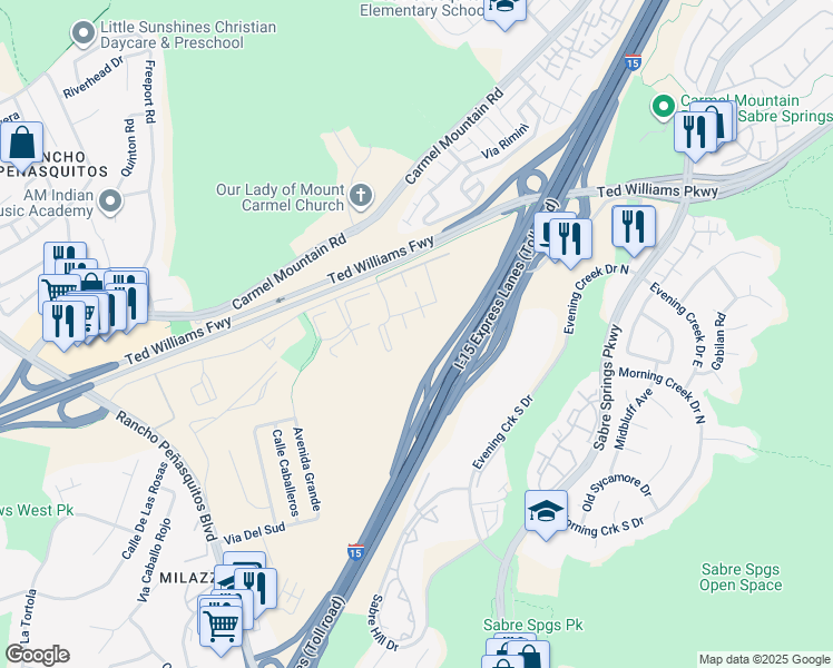 map of restaurants, bars, coffee shops, grocery stores, and more near 10335 Azuaga Street in San Diego