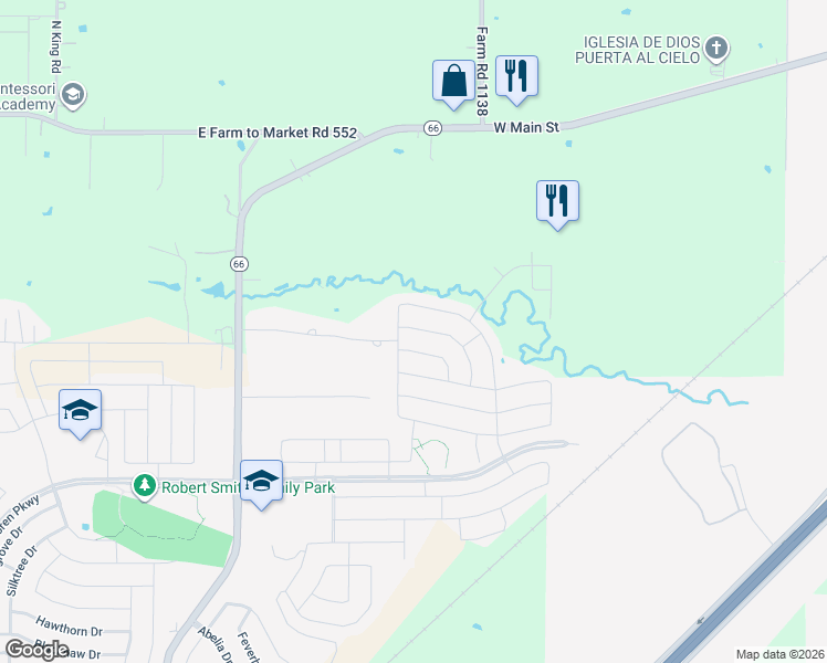 map of restaurants, bars, coffee shops, grocery stores, and more near 3355 Hawkins Drive in Fate