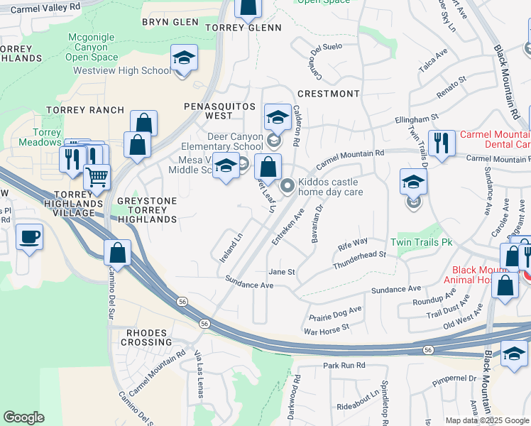 map of restaurants, bars, coffee shops, grocery stores, and more near 8429 Corte Fragata in San Diego