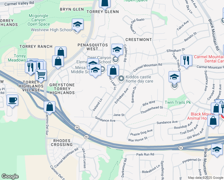 map of restaurants, bars, coffee shops, grocery stores, and more near 8429 Corte Fragata in San Diego