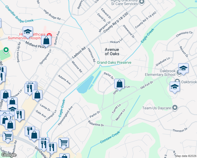 map of restaurants, bars, coffee shops, grocery stores, and more near 9073 Parlor Drive in Ladson