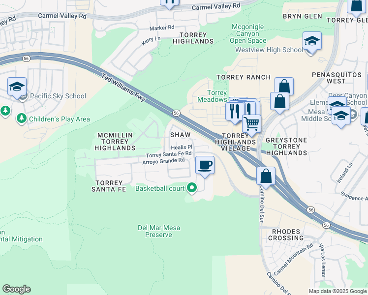 map of restaurants, bars, coffee shops, grocery stores, and more near Healis Place & Corte Stellina in San Diego