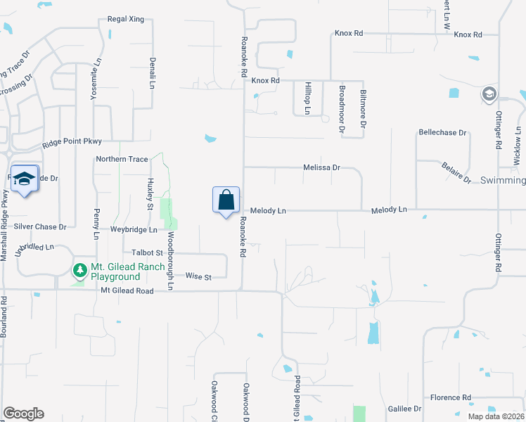 map of restaurants, bars, coffee shops, grocery stores, and more near 1105 Melody Lane in Keller