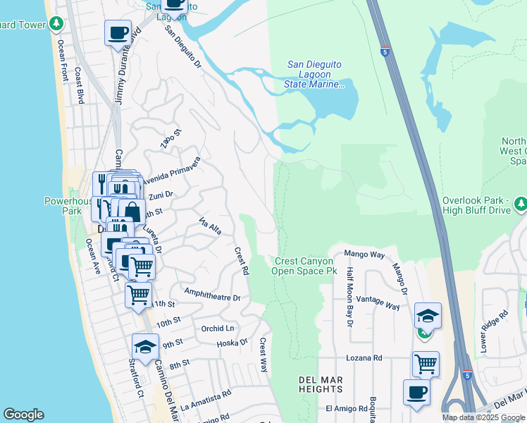 map of restaurants, bars, coffee shops, grocery stores, and more near 1445 San Dieguito Drive in Del Mar