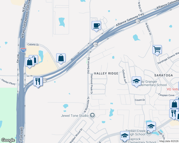 map of restaurants, bars, coffee shops, grocery stores, and more near 3000 Bella Lago Drive in Fort Worth