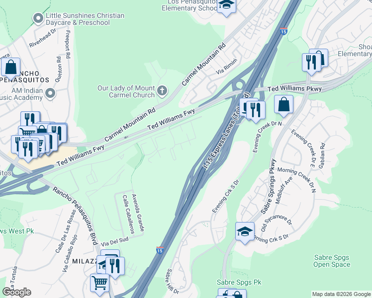 map of restaurants, bars, coffee shops, grocery stores, and more near 10337 Azuaga Street in San Diego